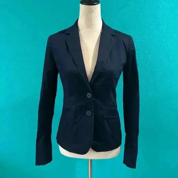 New York & Company Stretch Navy Single Breasted Two Button Blazer Corp Size 2 - Picture 3 of 6